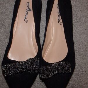 black velvet flats with jeweled bow trim